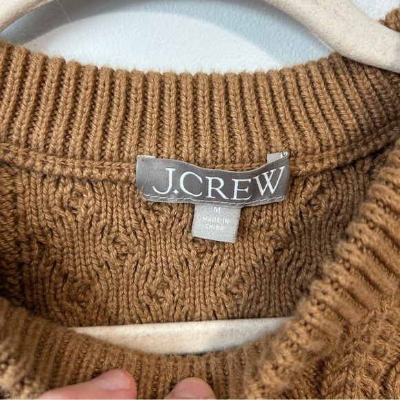 J. Crew Tan Cotton Chunky Cable Knit Crewneck Sweater Women’s Size Medium - Picture 3 of 6